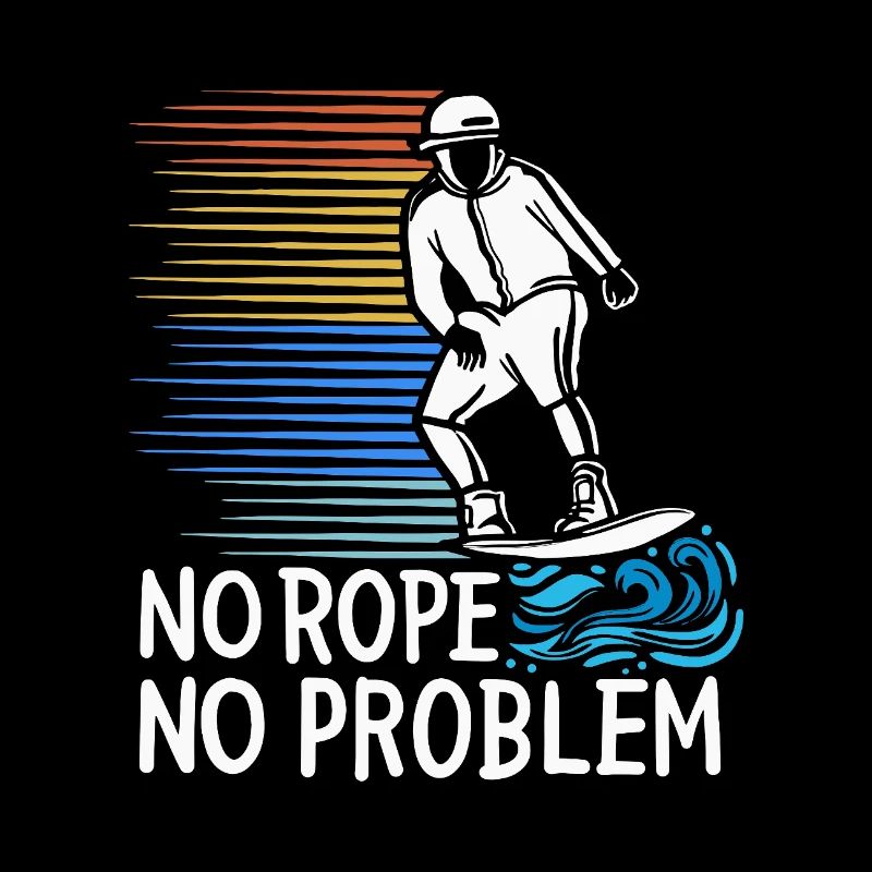 No Rope No Problem Wakesurfing Retro Sunset Design
