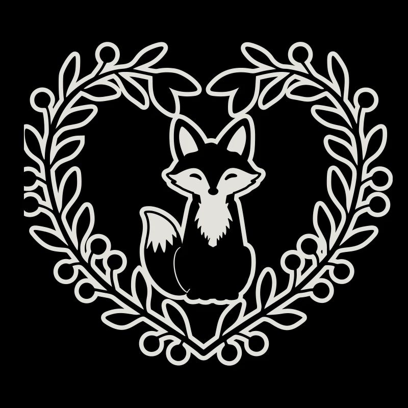 Cute Fox in a Wreath of Leaves – Hand Drawn