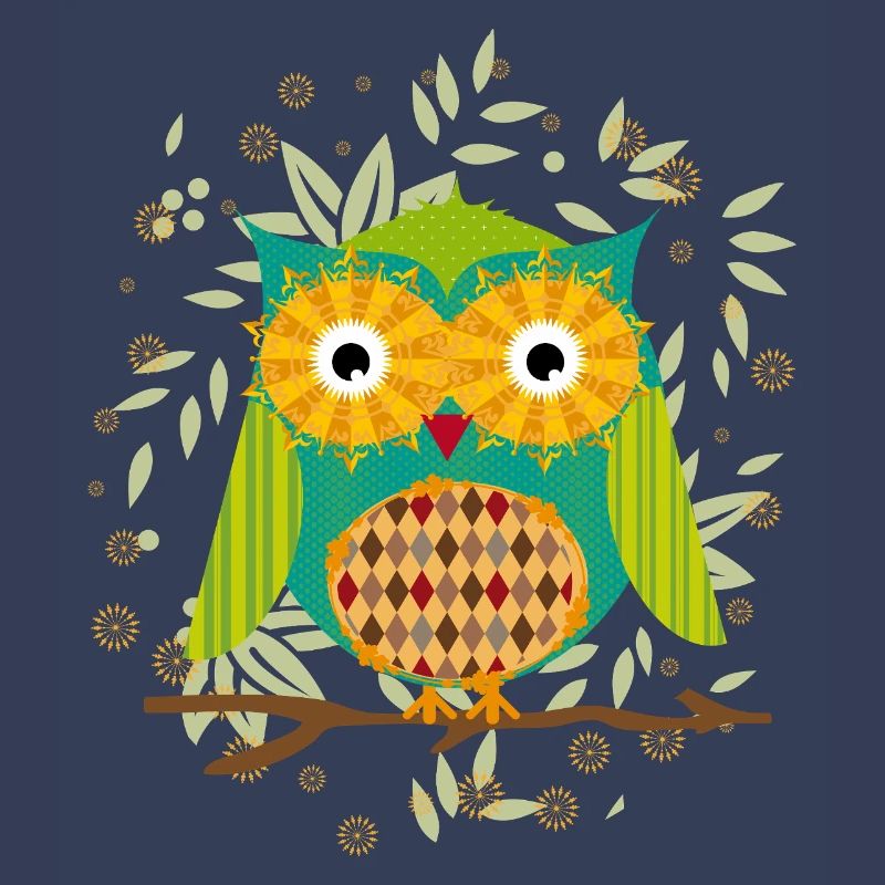 kunstvoll gestaltete Eule mit Patchwork-Muster