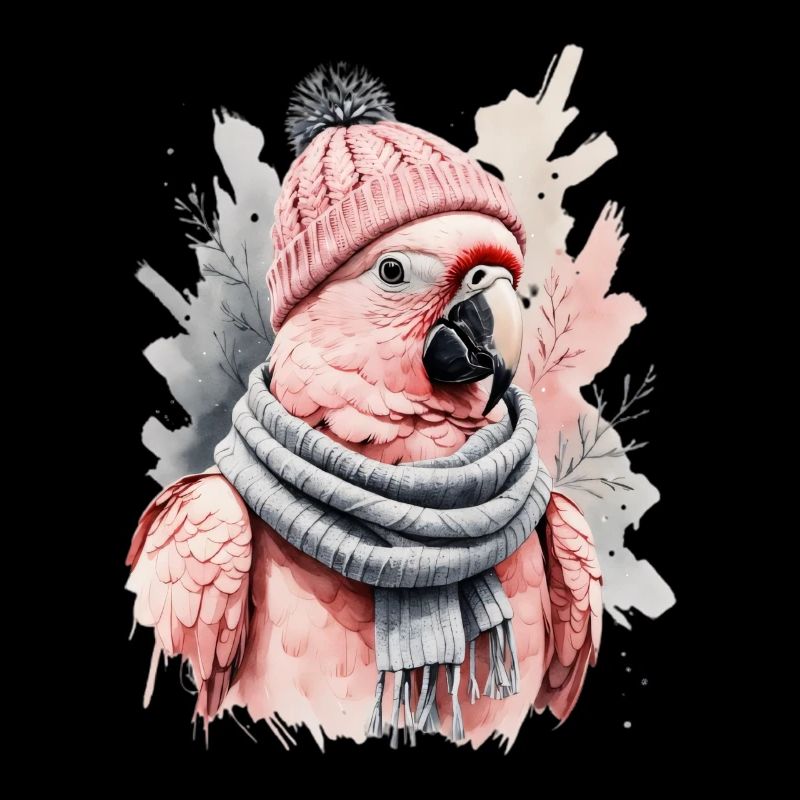 Winter Pink Parrot in Knitted Hat