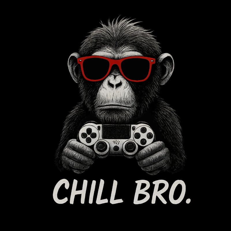 Gamer Affe mit Controller & Sonnenbrille Chill Bro