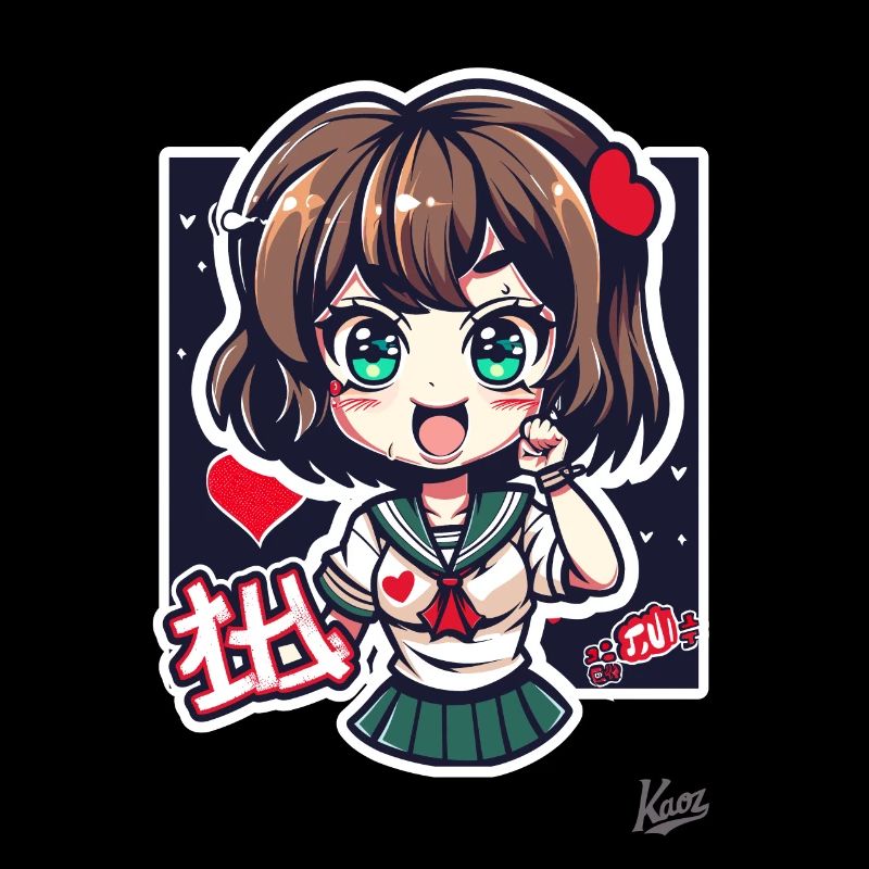 Chibi-Schulmädchen mit Herzen und viel Liebe