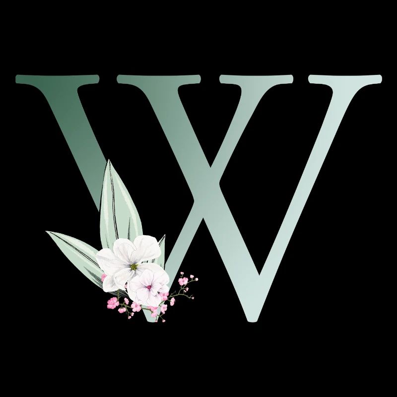 W Monogramm, Floral, personalisierbar