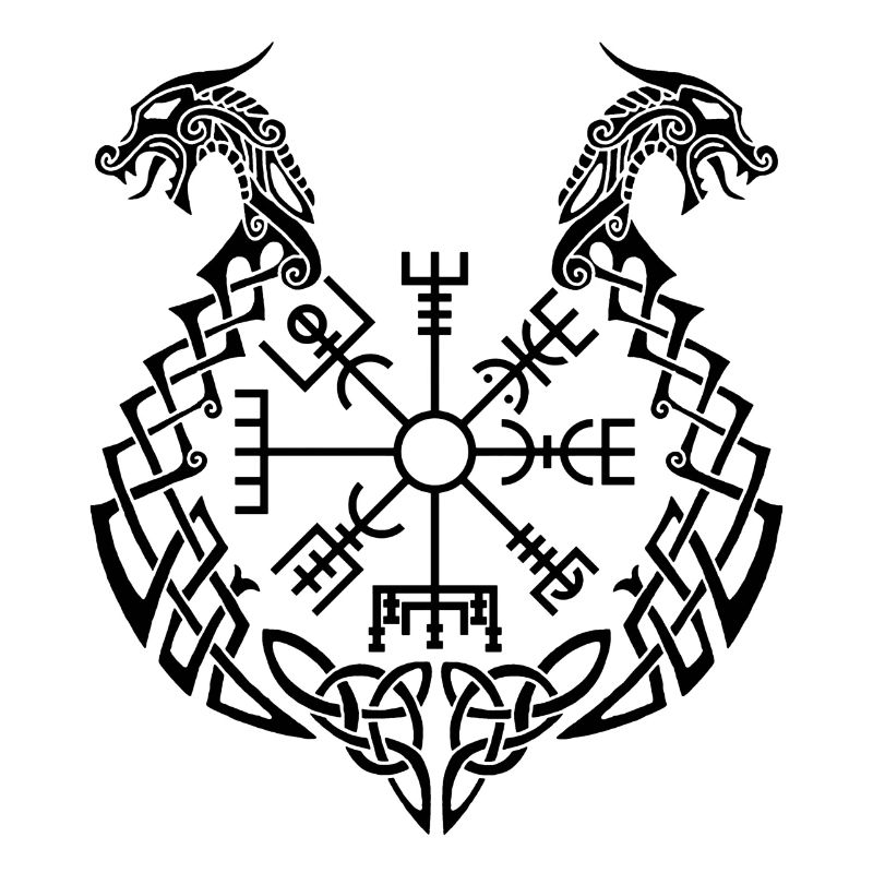 Schwarzer Drache und Wikingerkompass