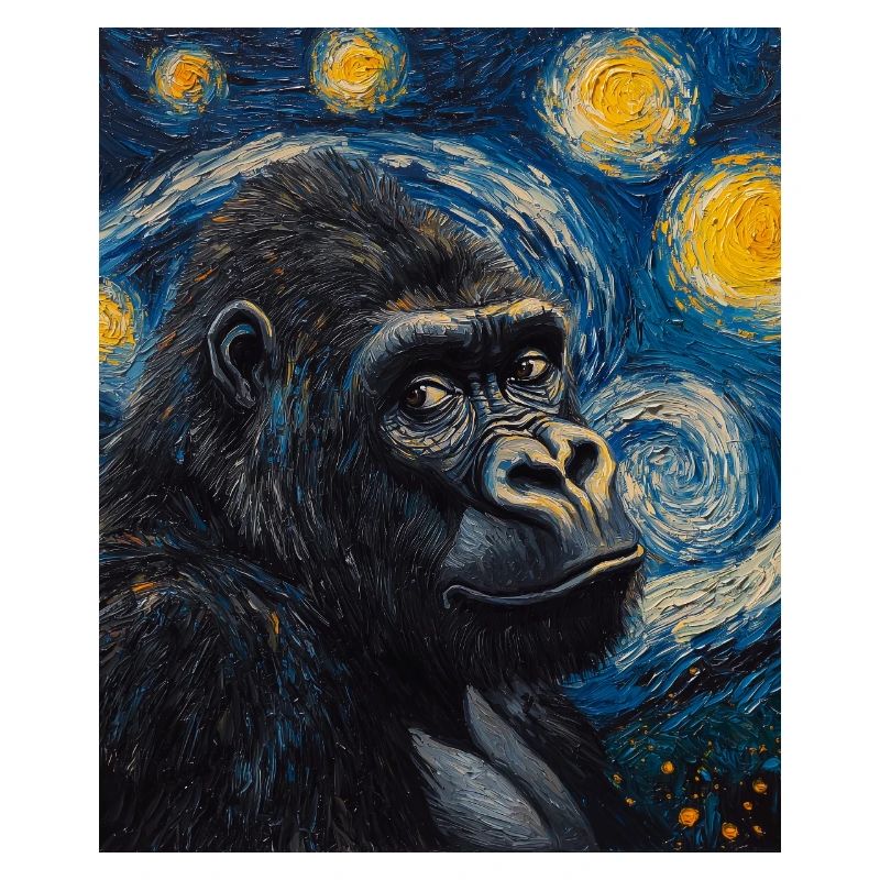 Gorilla Gorillas Monkey Van Gogh Style Starry Night