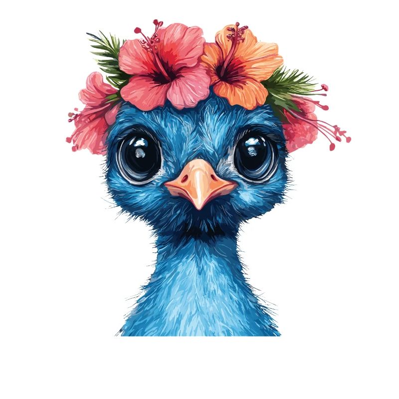 Blauer Vogel mit Hibiskuskrone