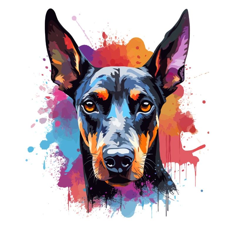 Portrait éclaboussé du Doberman vif