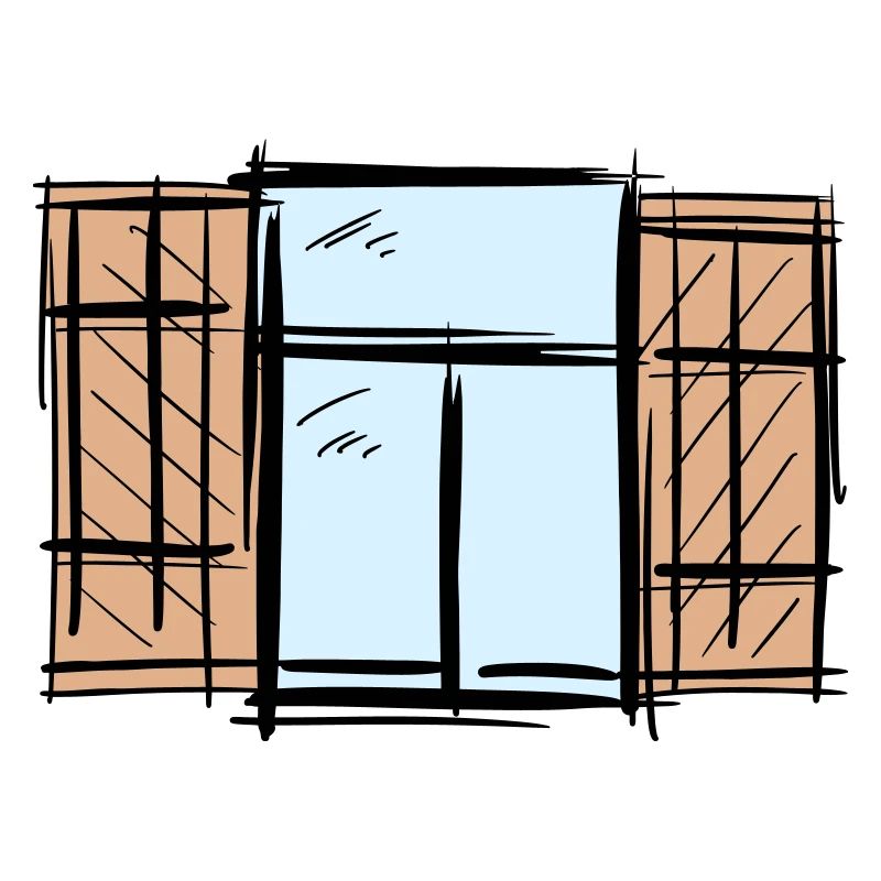 Old Window with Shutters Hinged Shutters Drawing