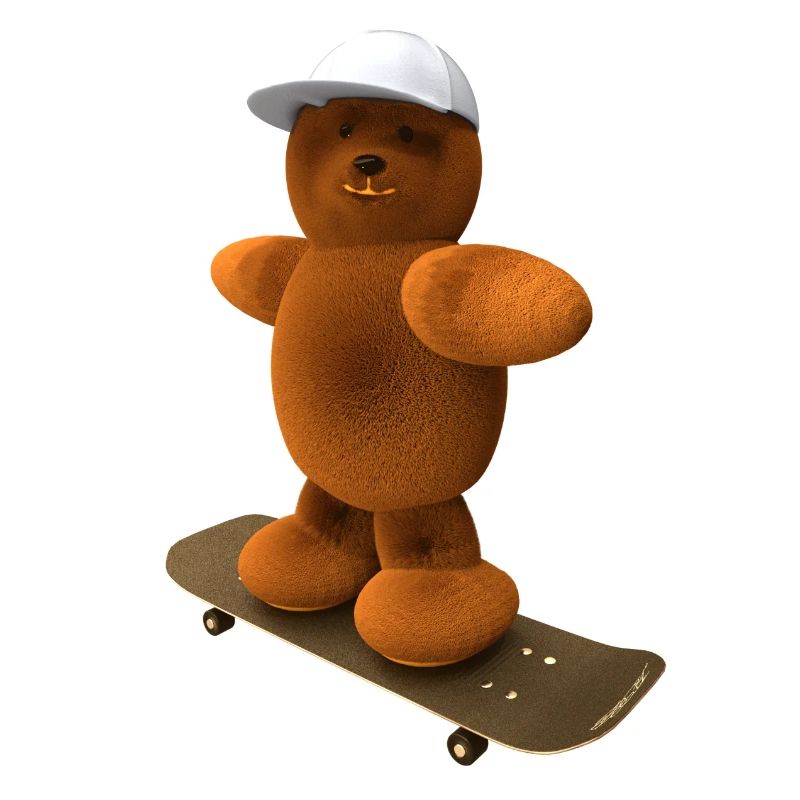 Bär auf Skateboard mit Basecap