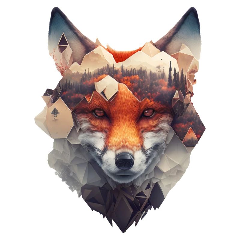 Beau et moderne portrait de renard avec forêt