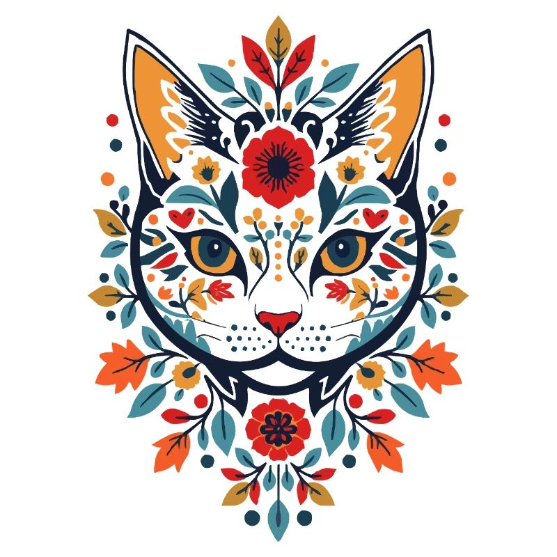 Chat fleur dans le style folklorice