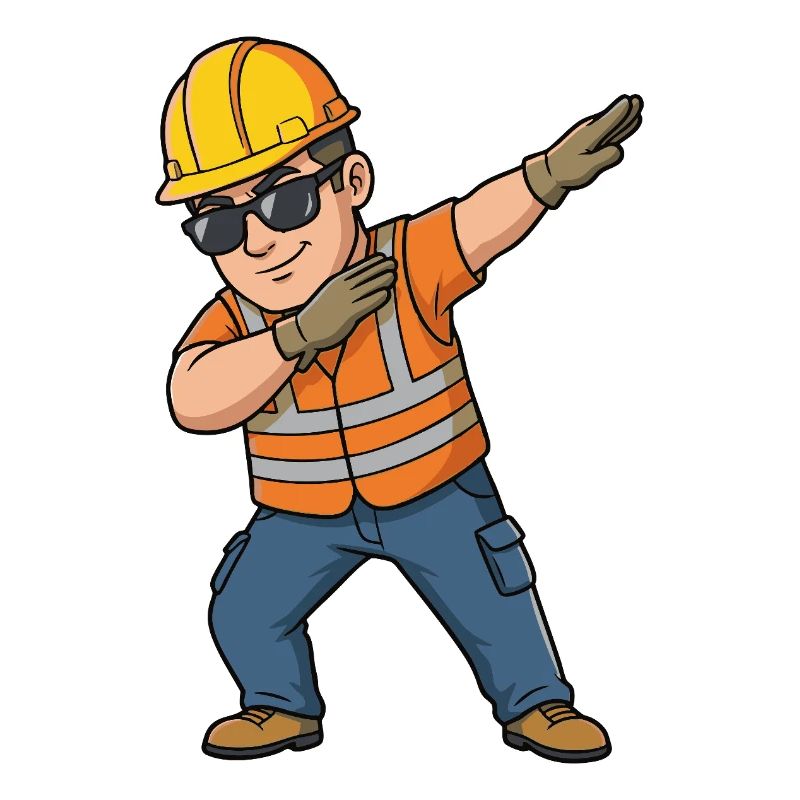 Ouvrier du bâtiment en train de s’attaquer – Motif de dessin animé drôle
