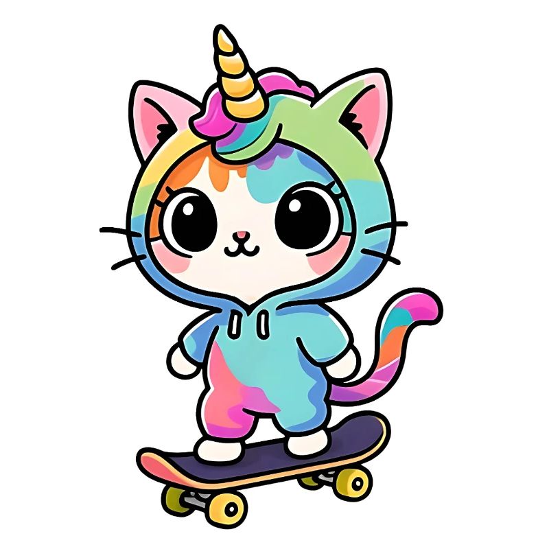 Regenbogen Einhorn Katze Schlittschuh