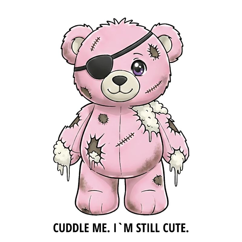 Ours en peluche rose patchwork avec cache-œil