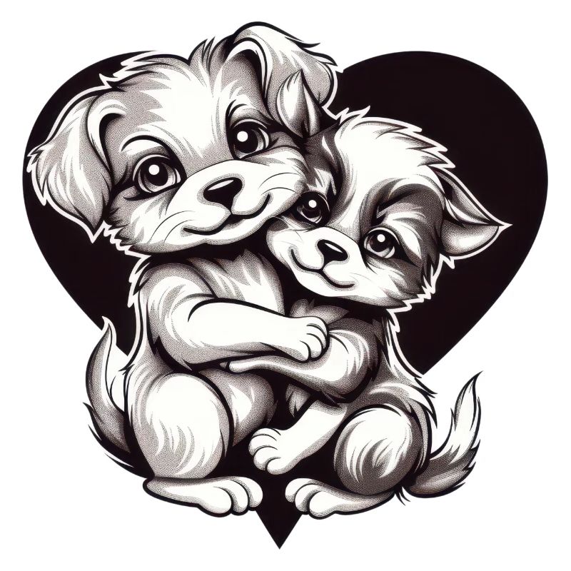 Two Puppies Hugging Inside a Heart