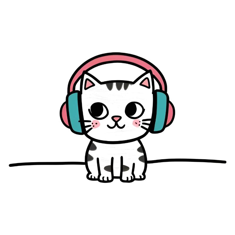 Süße Katze mit Kopfhörern Doodle