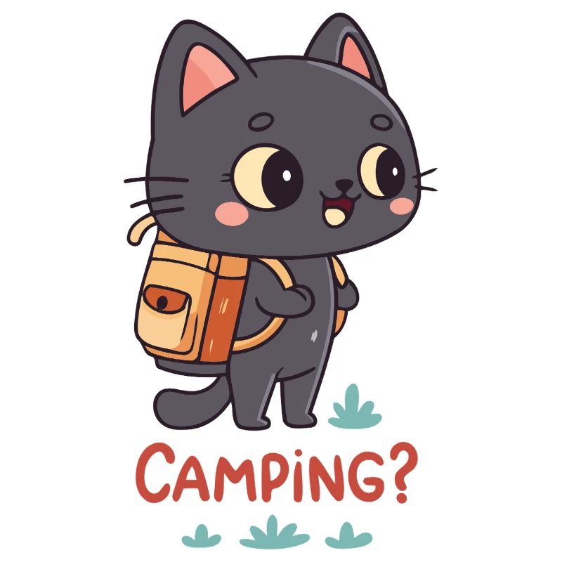 Kawaii Camping Cat and Backpack