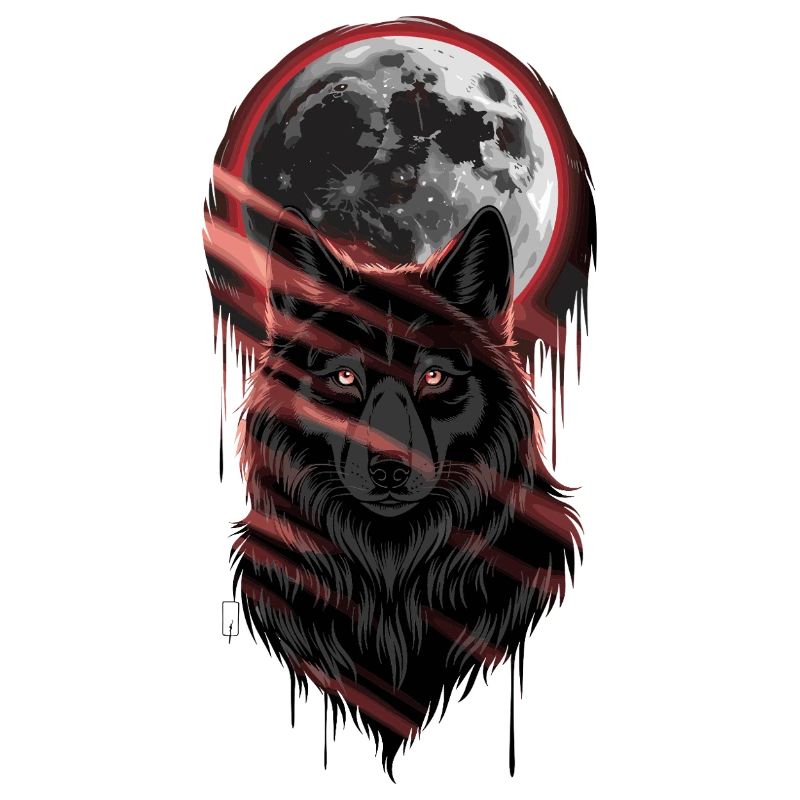 Wolf at the Full Moon with Red Claw Marks