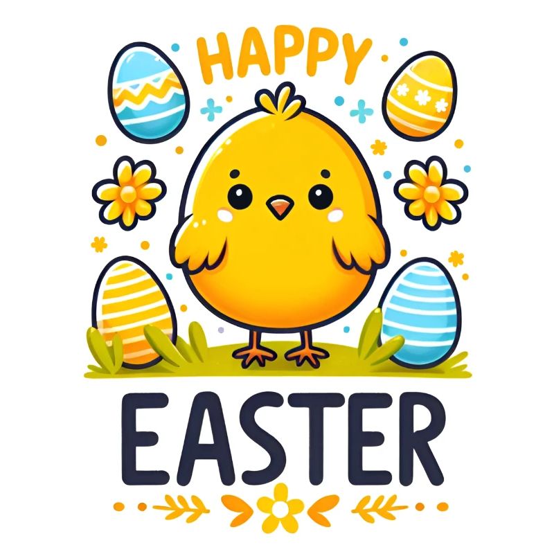 Happy Easter - Cute easter chicken with eggs