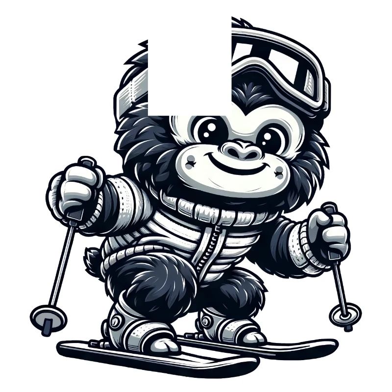 Monkey Gorilla Chimpanzee Ski Skier Design