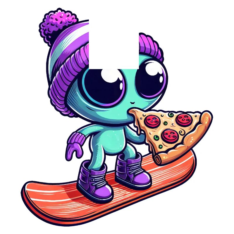 Cool alien with wool hat snowboarder