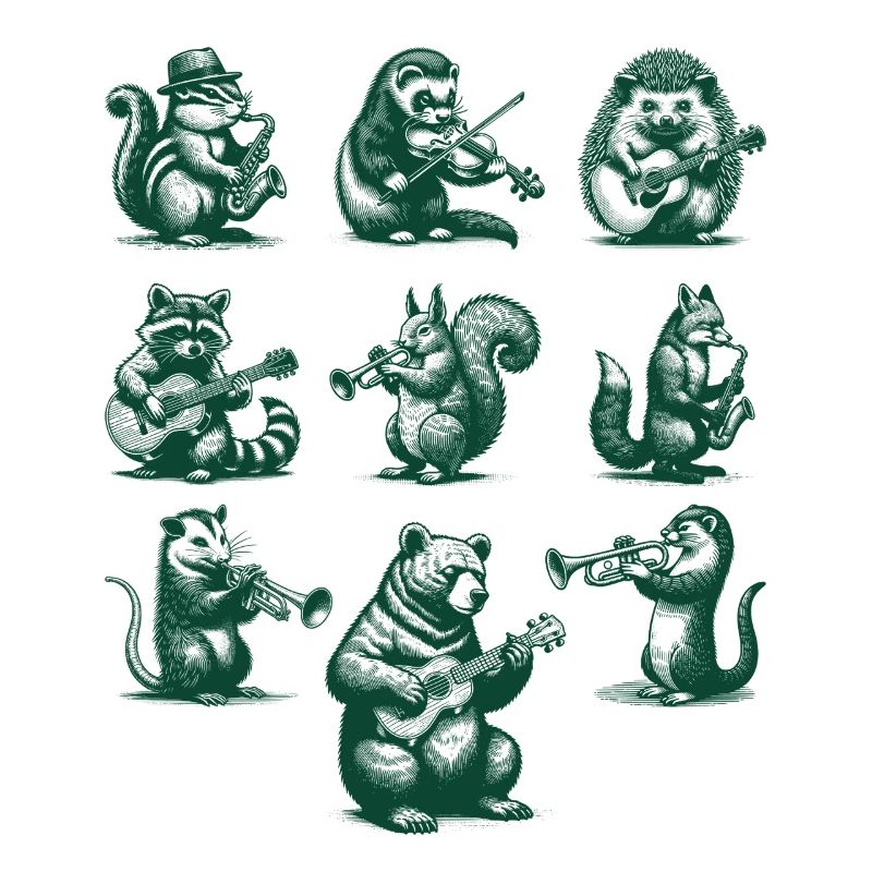 Forest Animals Playing Instruments Music Lover