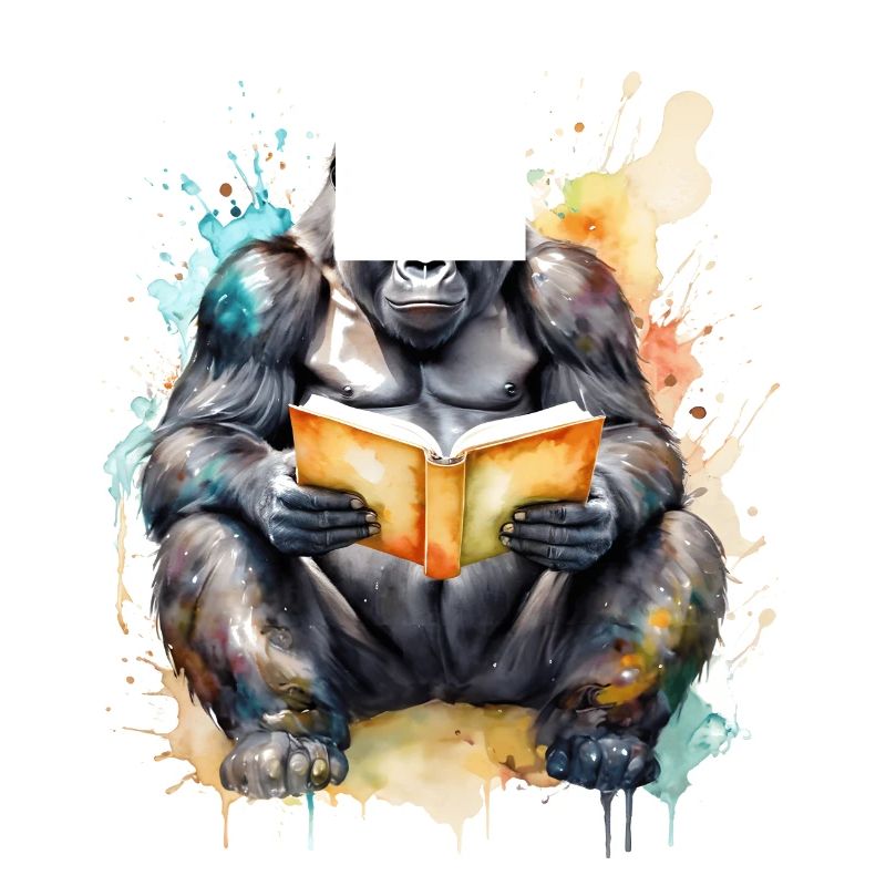 Gorilla Lesen Buch Affe Bunt Tier Design Print
