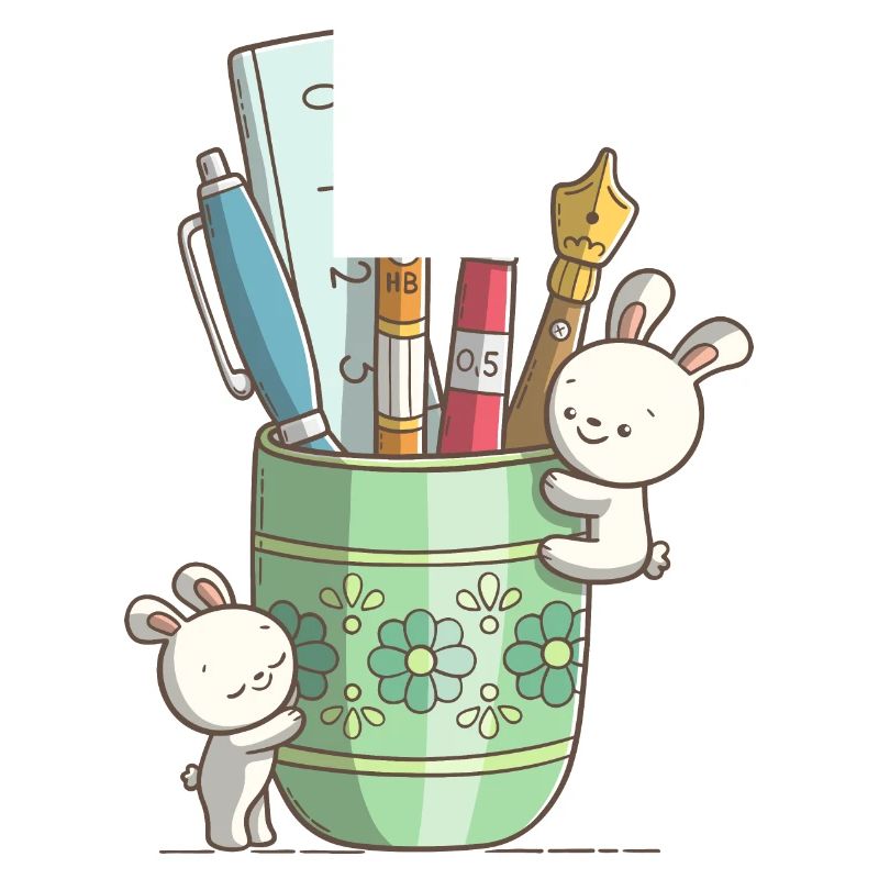 Deux lapins mignons devant un stylo