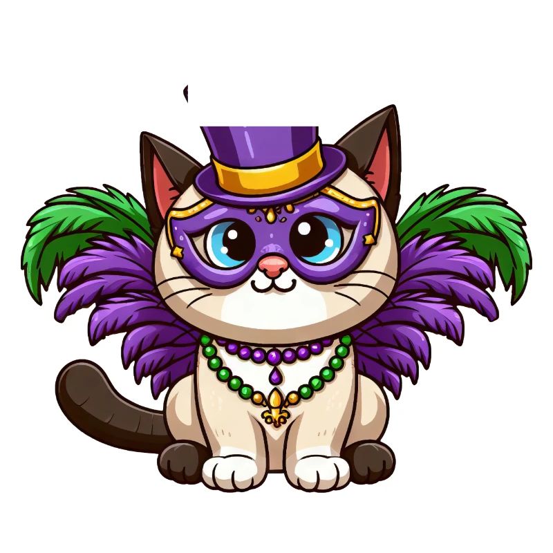 Comic Siamese Cat Mardi Gras Cute