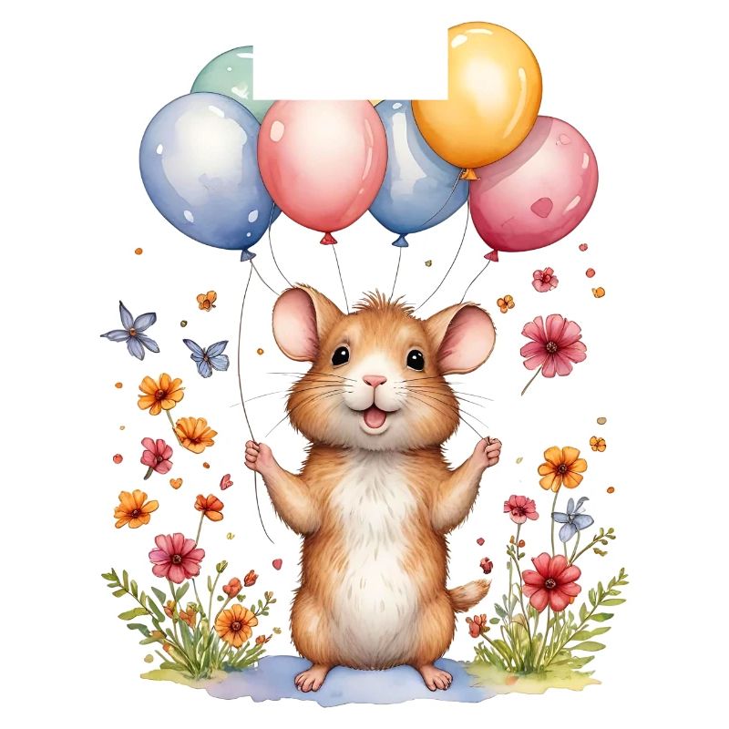 Süße Maus mit Geburtstagsballons