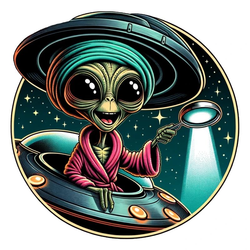 Alien detective in UFO light