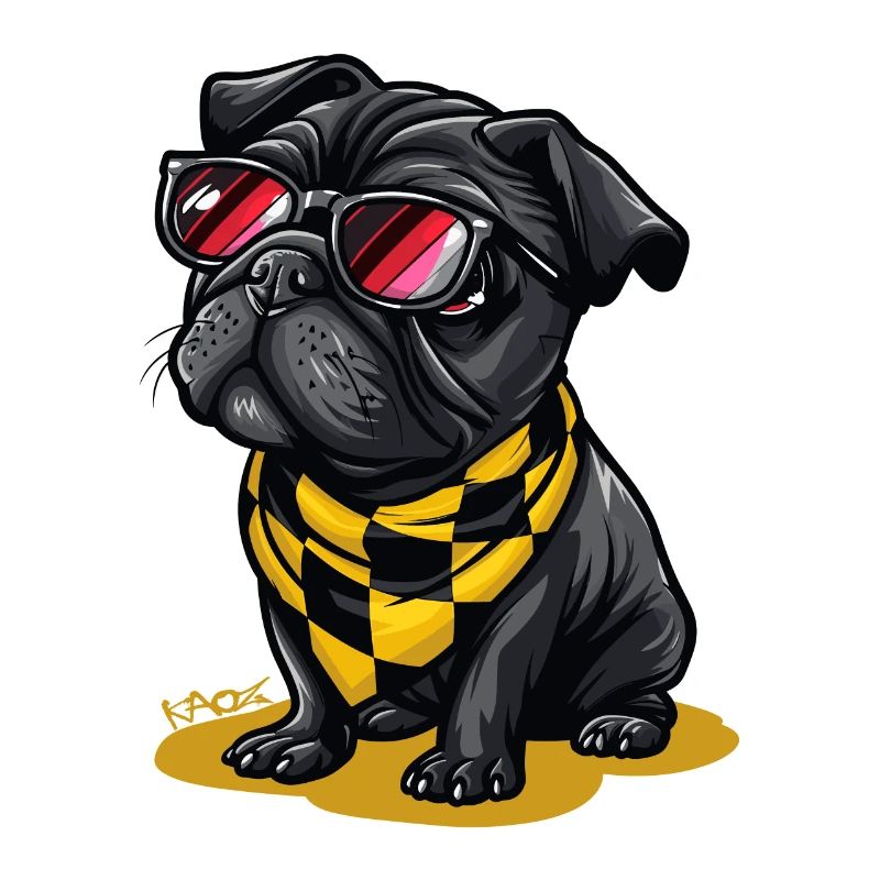 Checkered Pattern: Bandana Pug with Sunglasses