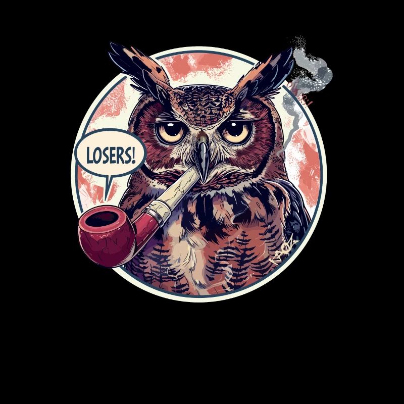 Un hibou avec une pipe à tabac dit « perdant »