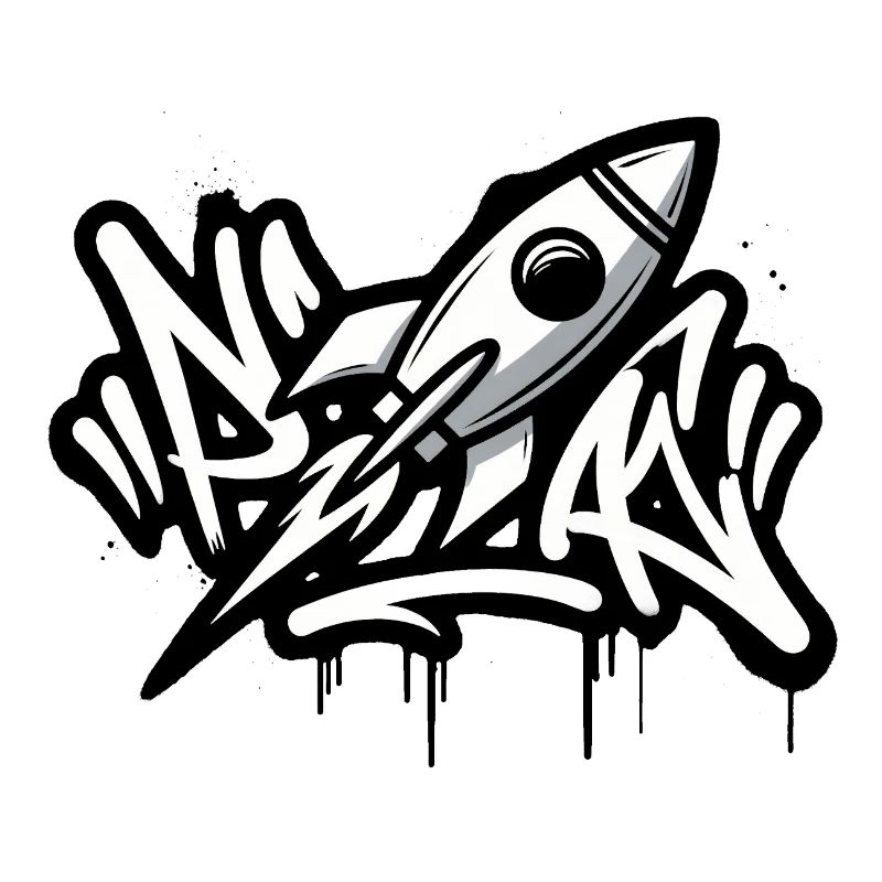 Fusée graffiti en noir et blanc