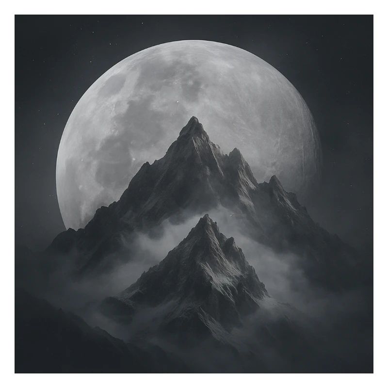 Magical mountains under a full moon
