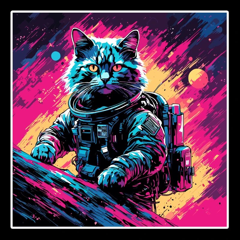 Astronaute / Espace / Chat / Coq / Vaisseau spatial