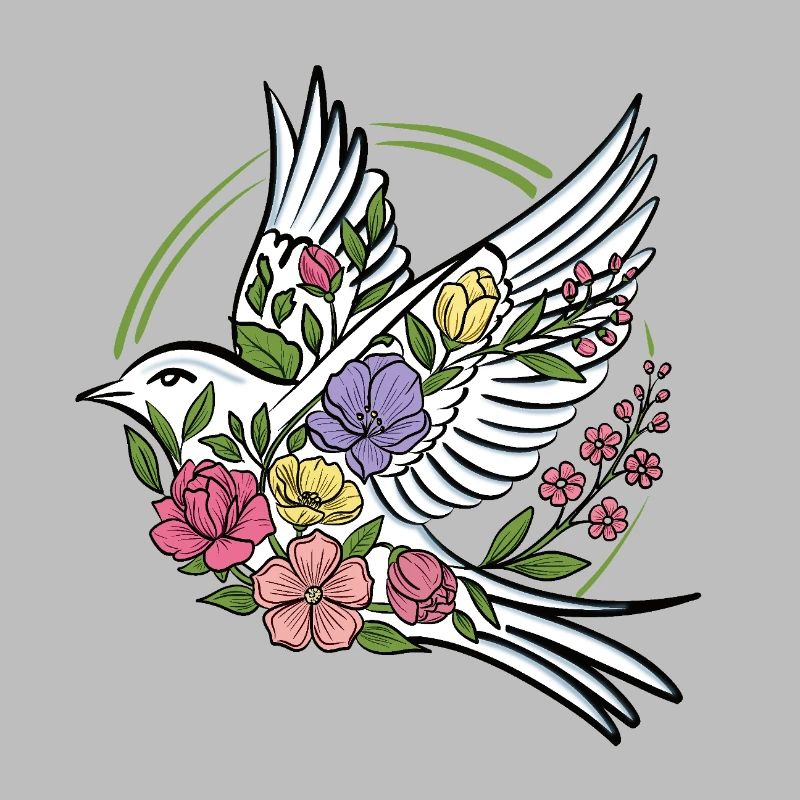 Colombe en fleurs dans la couronne de fleurs