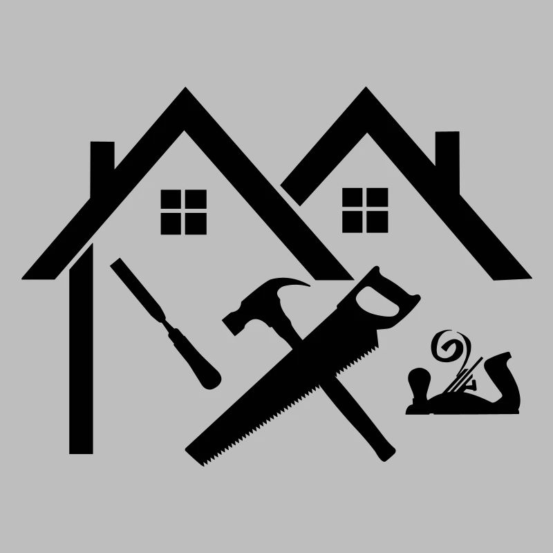 Logo charpentier maison scie à ciseau et raboteuse