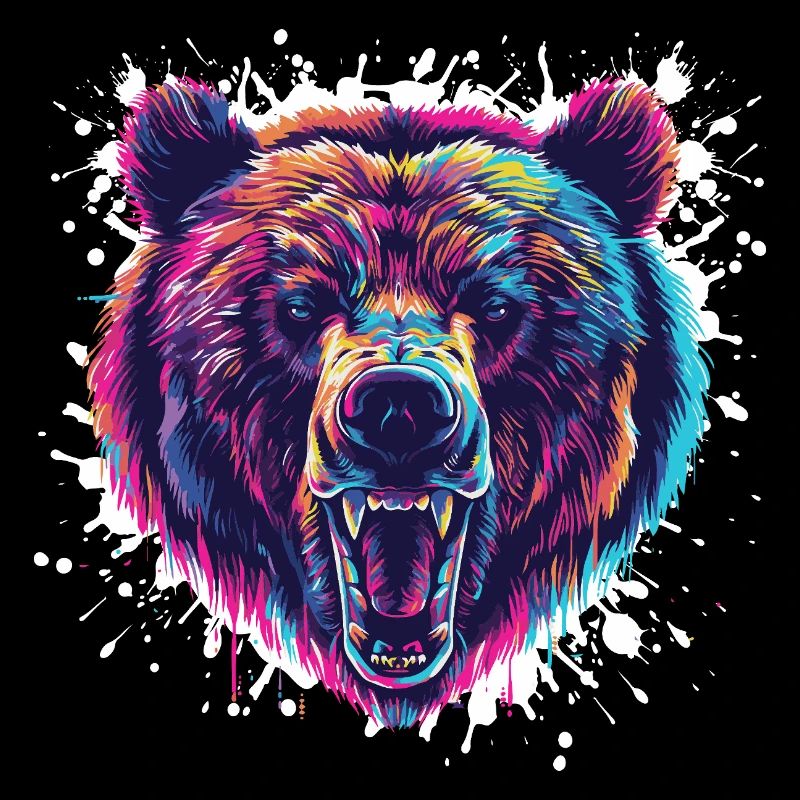 Éclaboussures de néon colorées en forme de tête d’ours