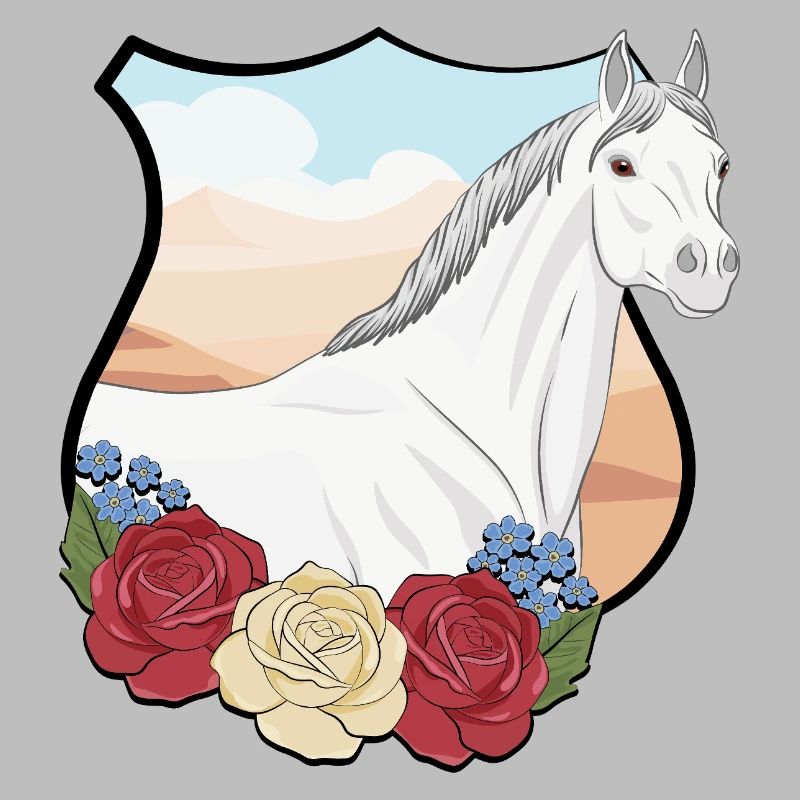 Un cheval Abbayan avec des fleurs dans un écusson
