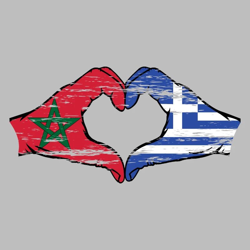 Drapeau du Maroc Grèce Mains Coeur Forme Utilisé