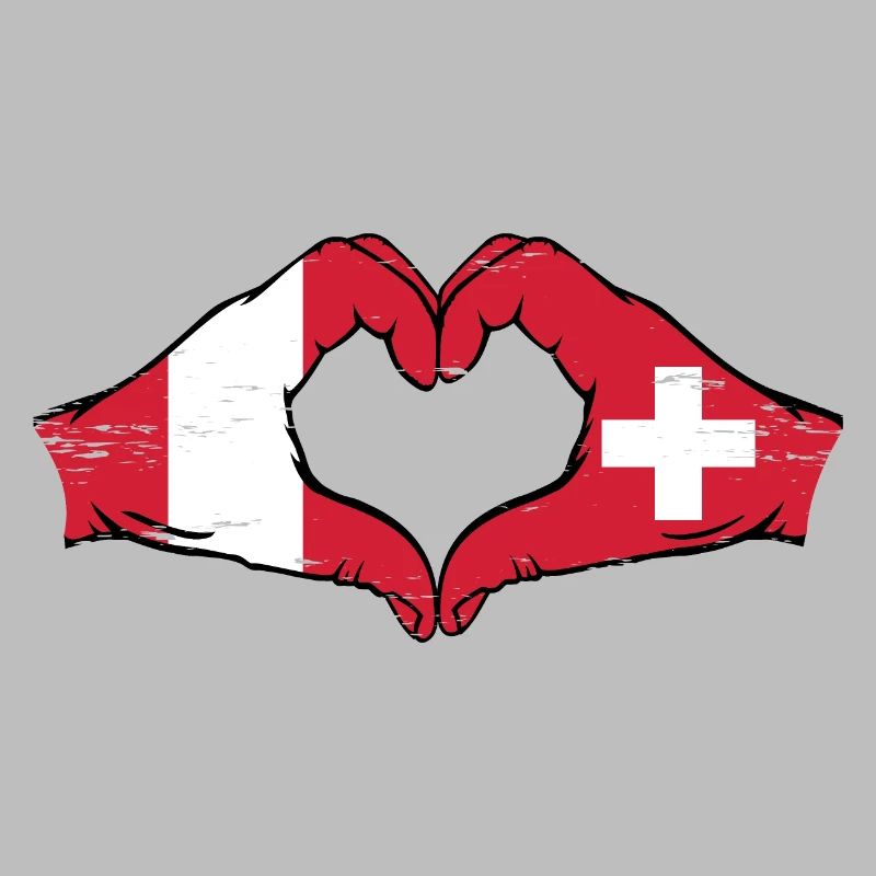 Pérou Suisse Drapeau Mains Coeur Forme Utilisé