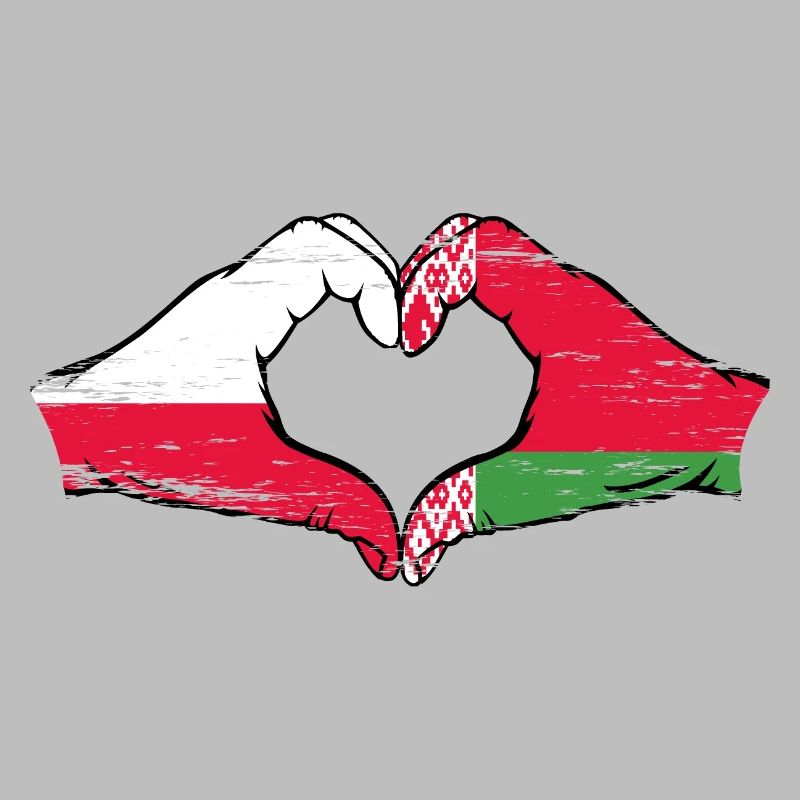 Pologne Biélorussie drapeau mains forme de coeur utilisé