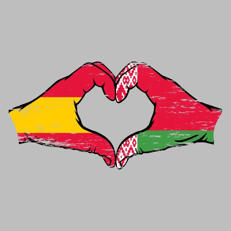 Espagne Biélorussie drapeau mains coeur utilisé