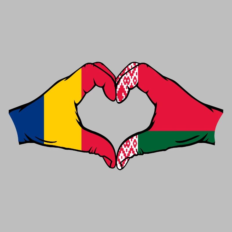 Romania Belarus Flag Hands Heart Shape