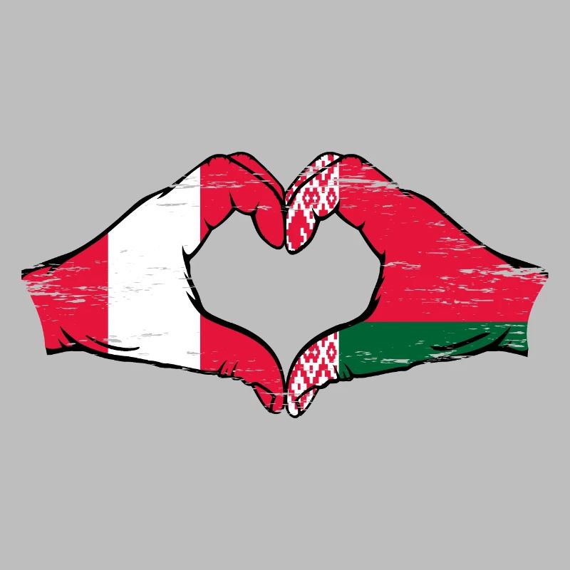 Pérou Biélorussie drapeau mains forme de coeur utilisé