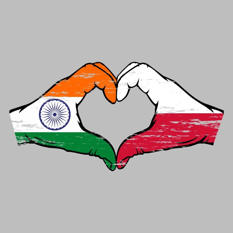 Inde Pologne drapeau mains forme coeur utilisé