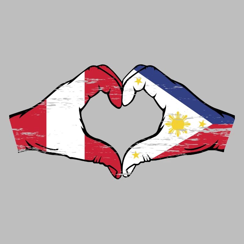 Pérou Philippines Drapeau Mains Coeur Forme Utilisé