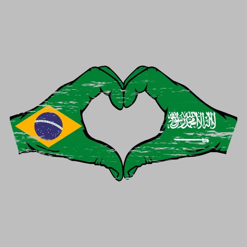 Brésil Arabie Saoudite Drapeau Mains Coeur Forme Utilisé