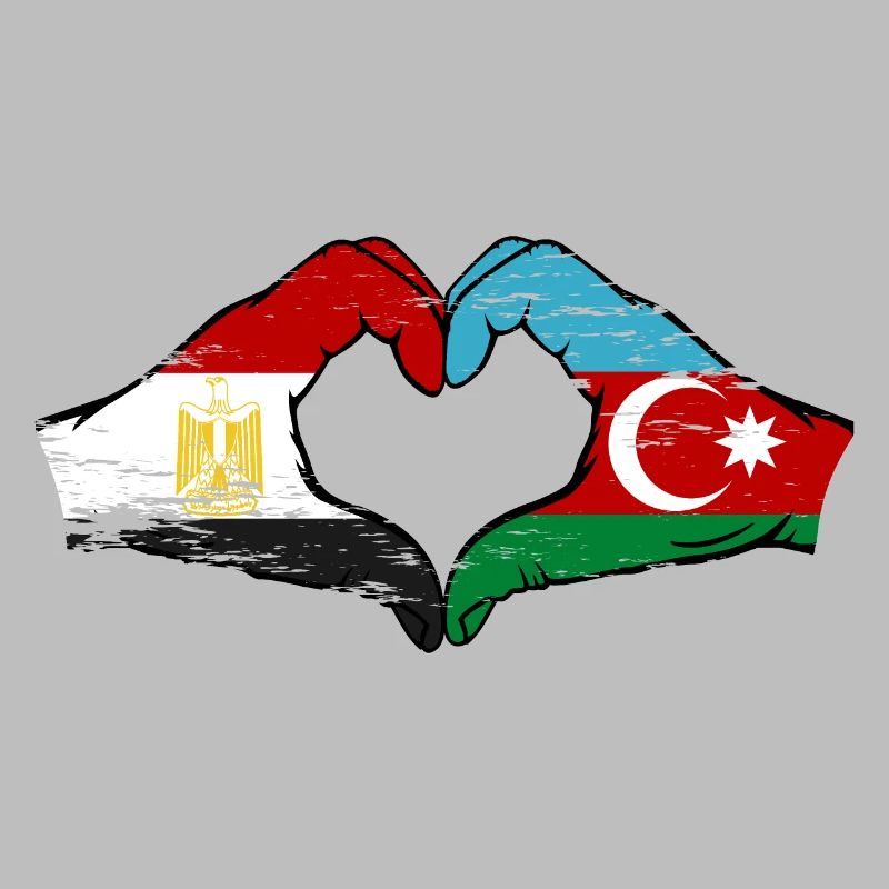 Egypte Azerbaïdjan Drapeau Mains Coeur Forme Utilisé
